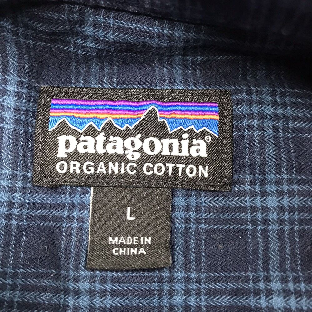 PATAGONIA Fjord Flannel Shirt Men L Blue Plaid GORP Organic Cotton Preppy - Picture 10 of 13